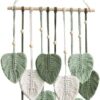 Boho Macrame Wall Hanging with Green Leaves