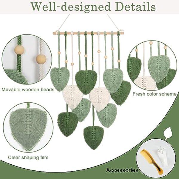 Boho Macrame Wall Hanging with Green Leaves