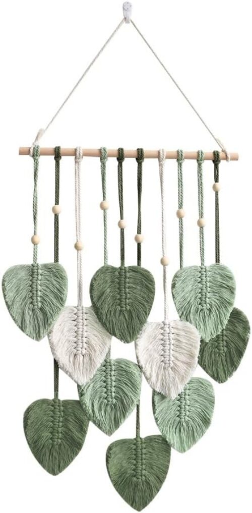 Boho Macrame Wall Hanging With Green Leaves