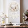 Boho Macrame Wall Mirror with Woven Fringe, Beige