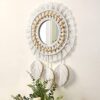 Boho Macrame Wall Mirror with Woven Fringe, Beige