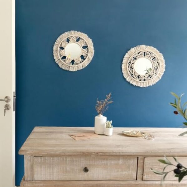 Boho Macramé Wall Mirrors, Set of 2 (Ivory)