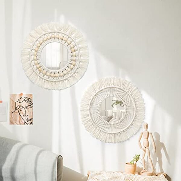 Boho Macrame Wall Mirrors with Fringes, 36cm
