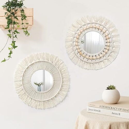 Boho Macrame Wall Mirrors With Fringes, 36Cm