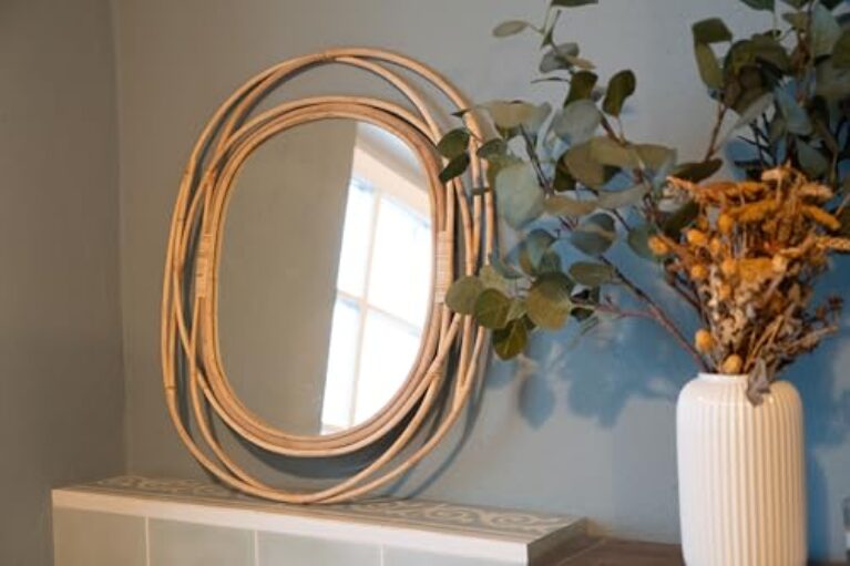 Boho Oval Rattan Mirror - Natural Wicker, 66cm
