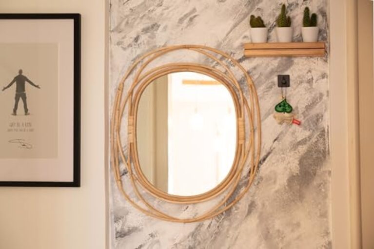 Boho Oval Rattan Mirror - Natural Wicker, 66cm