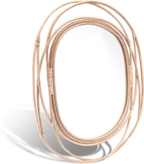 Boho Oval Rattan Mirror - Natural Wicker, 66Cm