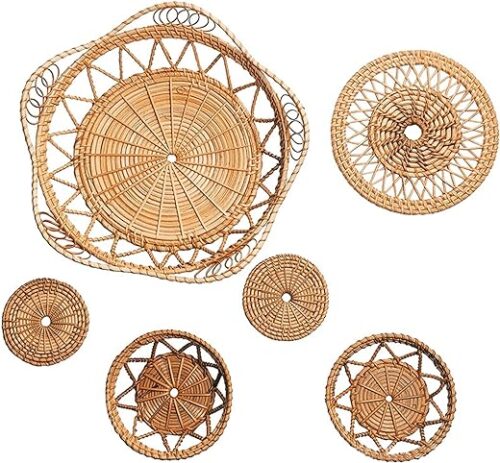 Boho Rattan Wall Baskets - Set Of 6