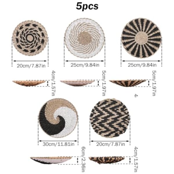 Boho Rustic Wall Basket Decor Set - 5 Pieces