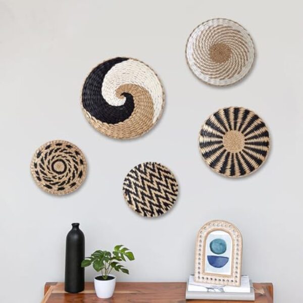 Boho Rustic Wall Basket Decor Set - 5 Pieces