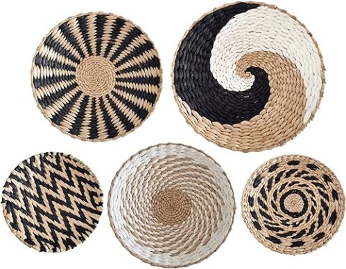 Boho Rustic Wall Basket Decor Set - 5 Pieces