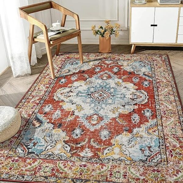 Boho Vintage Rot Waschbarer Anti-Rutsch-Teppich