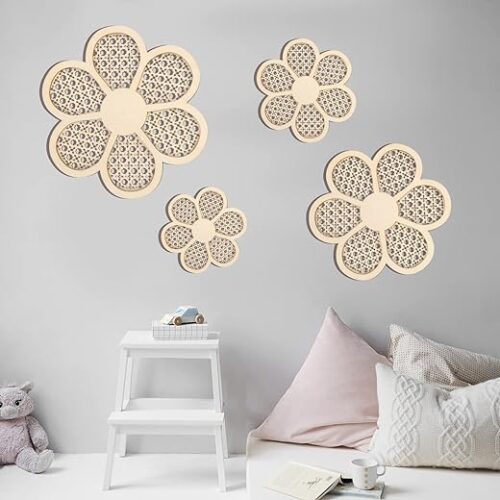 Boho Holz Gänseblümchen Wandkunst - 4er Pack
