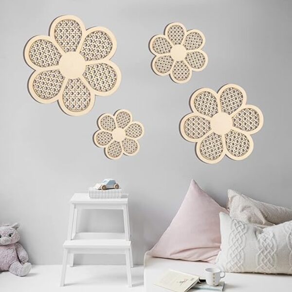 Boho Holz Gänseblümchen Wandkunst - 4er-Pack