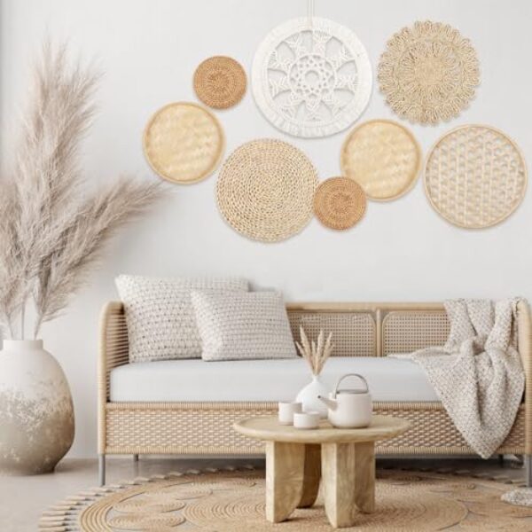 Boho Woven Wall Basket Set - 8 Pieces