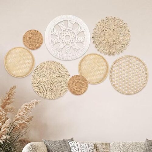 Boho Woven Wall Basket Set - 8 Pieces