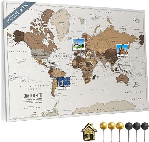 Canvas World Map Pin Board