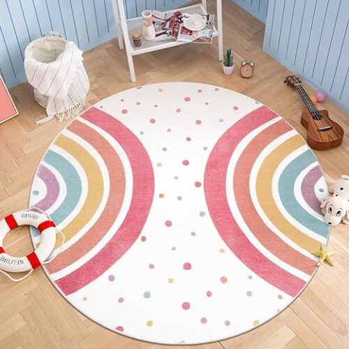 Colorful Rainbow Round Kids Rug 60