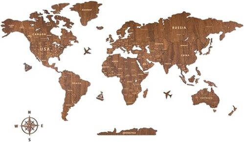Creawoo Walnut Wood World Map Decoration