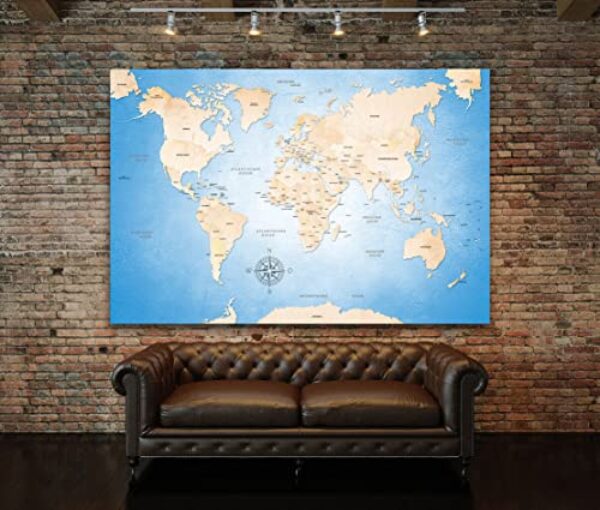 Crystal Blue World Map Canvas Art