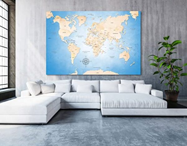 Crystal Blue World Map Canvas Art