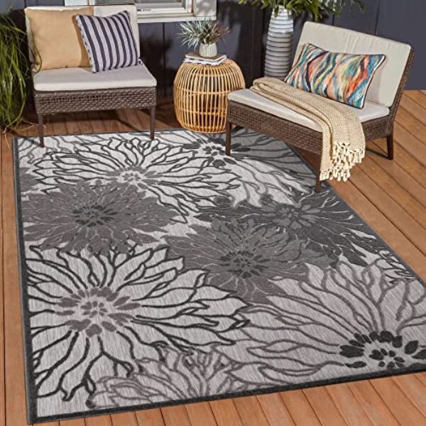 Dunkelgrauer wetterfester Teppich für drinnen und draußen 120x170 cm