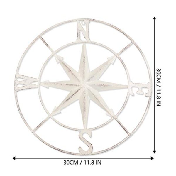 Distressed Metal Compass Wall Hanging - White