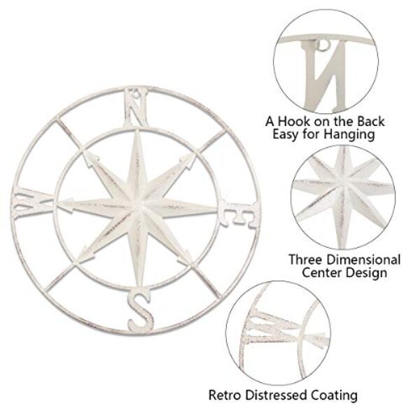 Distressed Metal Compass Wall Hanging - White