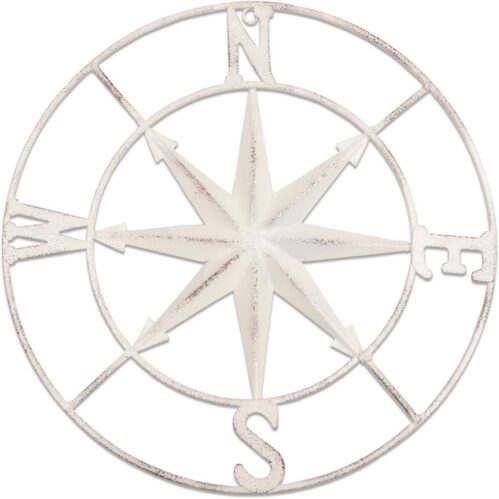 Distressed Metal Compass Wall Hanging - White