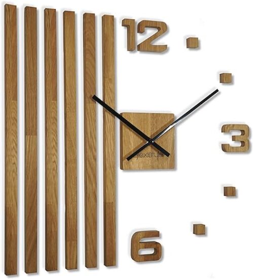 Diy 3D Modern Oak Wall Clock, Black, 60 Cm