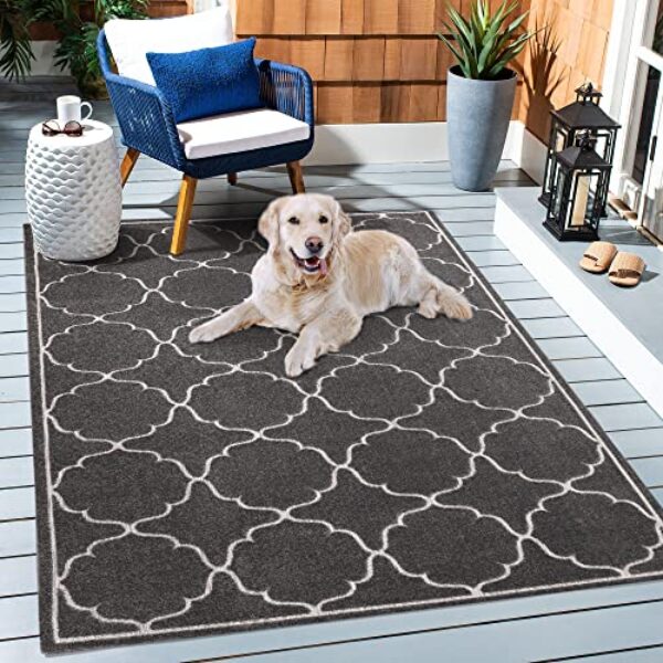 Eleganter wetterfester grauer Outdoor-Teppich, 120x170 cm