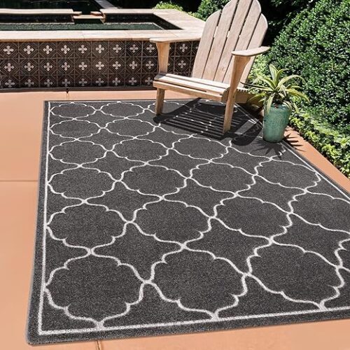 Eleganter wetterfester grauer Outdoor-Teppich, 120X170 Cm