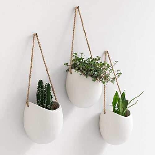 Elegant White Hanging Ceramic Planters, 3-Piece Set