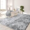 Fluffy Grey/White Velvet Rug - 120x160cm