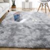 Fluffy Grey/White Velvet Rug - 120x160cm