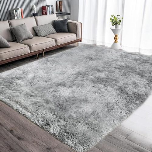 Fluffy Grey/White Velvet Rug - 120X160Cm