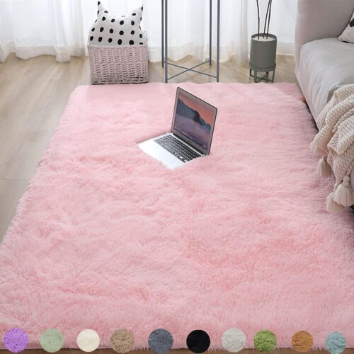 Fluffy Non-Slip Pink Rug (140 X 200 Cm)
