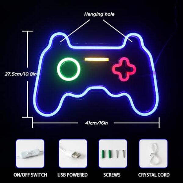 Gamepad Neon Sign - Blue, USB, 41x28cm