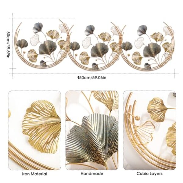 GERHWASH Gold Gingko Metal Wall Art