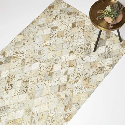 Gold Speckled Fur Patchwork Rug 90X150 Cm