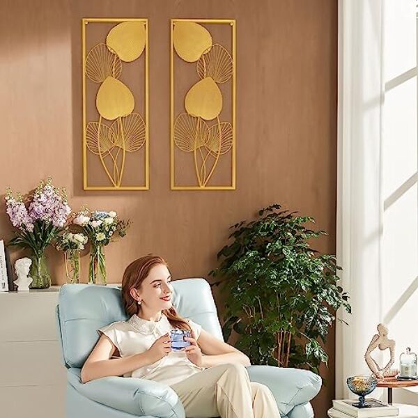 Golden Ruffled Fan Palm Metal Wall Art - Set of 2