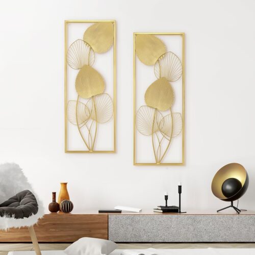 Golden Ruffled Fan Palm Metal Wall Art - Set Of 2