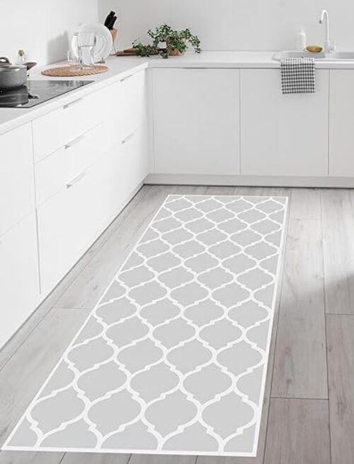 Grey Vinyl Quatrefoil Rug, 66X180 Cm