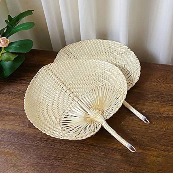 Hand-Woven Bamboo Fans, Natural Peach Design, 2 Pack