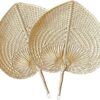 Hand-Woven Bamboo Fans, Natural Peach Design, 2 Pack