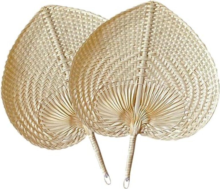 Hand-Woven Bamboo Fans, Natural Peach Design, 2 Pack