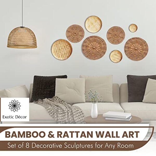 Handmade Bamboo Rattan Wall Decor Set (8 Unique Pieces)