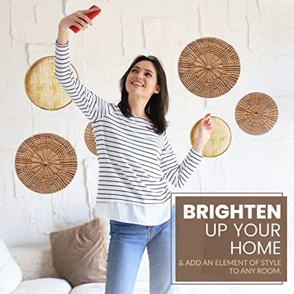 Handmade Bamboo Rattan Wall Decor Set (8 Unique Pieces)
