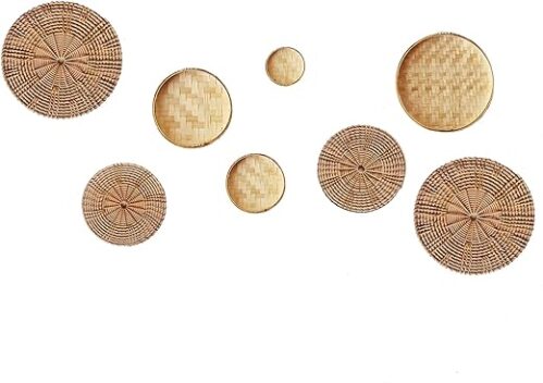 Handmade Bamboo Rattan Wall Decor Set (8 Unique Pieces)