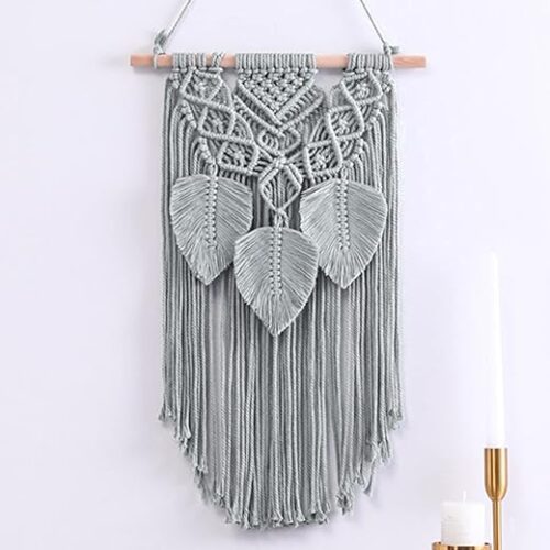 Handmade Boho Macrame Wall Hanging - Grey, 65X35 Cm